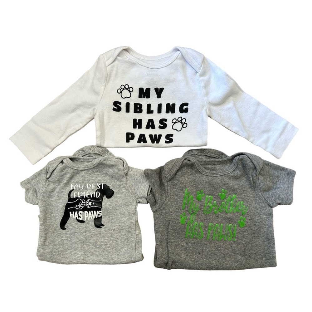 6m Baby Onesies Dog Lover Bodysuit Bundle My Sibling Best Friend Has Paws 3-6m